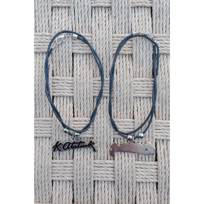 Beyaz Renkli Ozel Tasarim K.Ataturk imzali Paslanmaz Celik Kolye