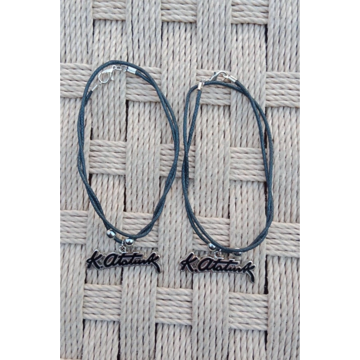 Beyaz Renkli Ozel Tasarim K.Ataturk imzali Paslanmaz Celik Kolye