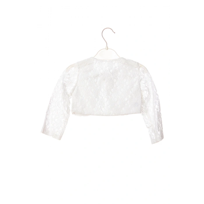 beyaz renkli uzun kollu dantel detayli kaliteli pamuklu kiz cocuk bolero yelek