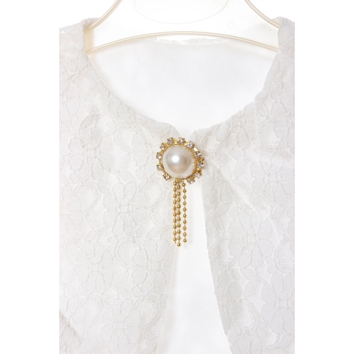 beyaz renkli uzun kollu dantel detayli kaliteli pamuklu kiz cocuk bolero yelek