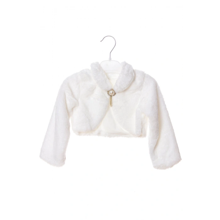 beyaz renkli uzun kollu pamuklu kiz cocuk bolero yelek