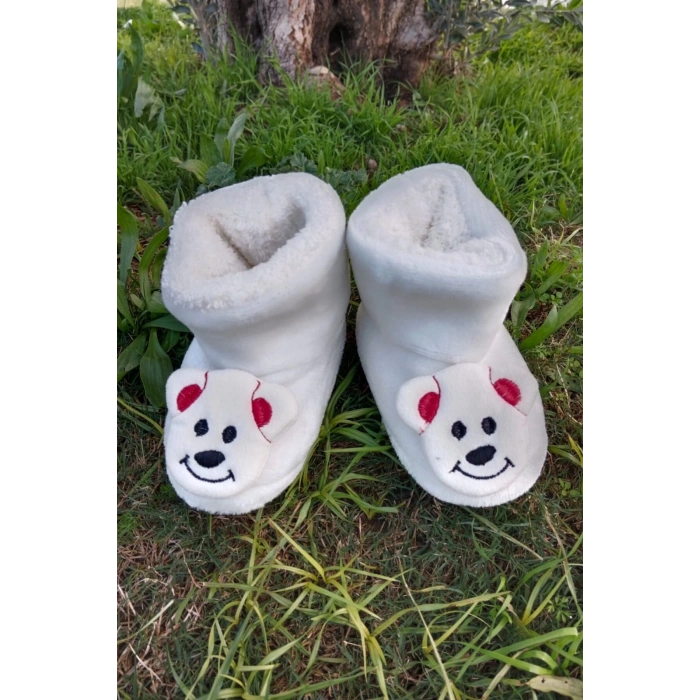 beyaz renkli yavru kopek model ici pelus pamuklu organik hafif taban ortopedik cocuk patik panduf