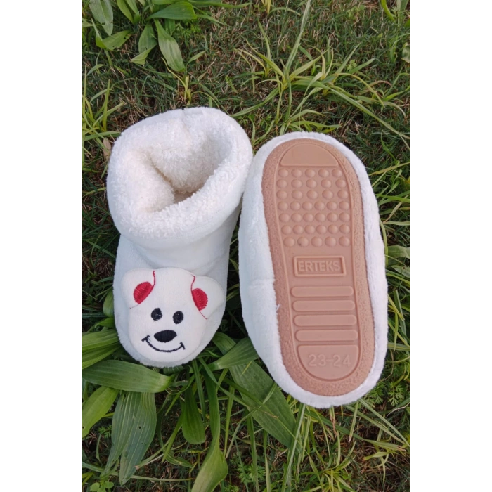 beyaz renkli yavru kopek model ici pelus pamuklu organik hafif taban ortopedik cocuk patik panduf