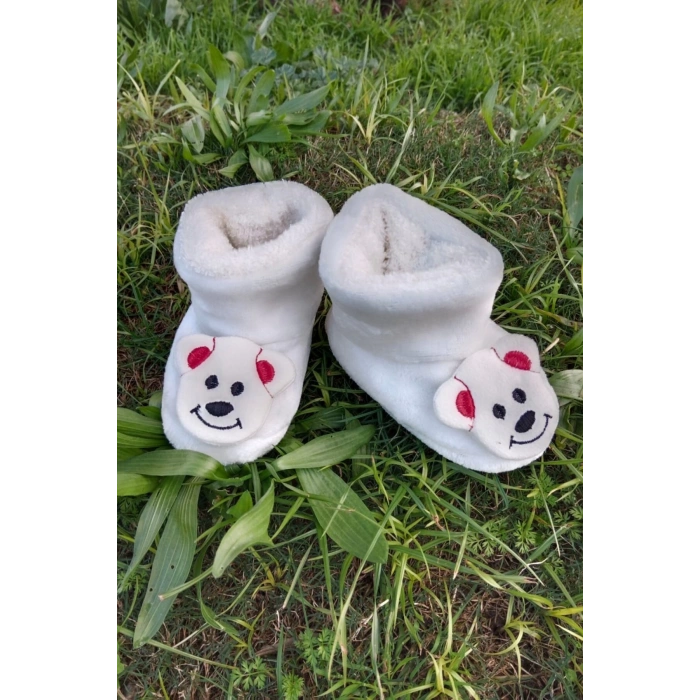 beyaz renkli yavru kopek model ici pelus pamuklu organik hafif taban ortopedik cocuk patik panduf