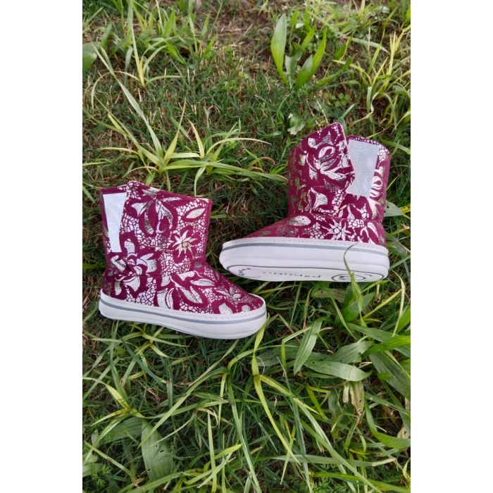 bordo renkli ici pamuklu cirtli bantli kapamali organik unisex cocuk bebek ilkadim panduf patik