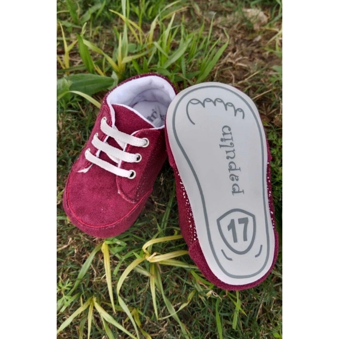 bordo renkli ici pamuklu organik cocuk bebek ilkadim bagcikli patik sneaker casual ayakkabi