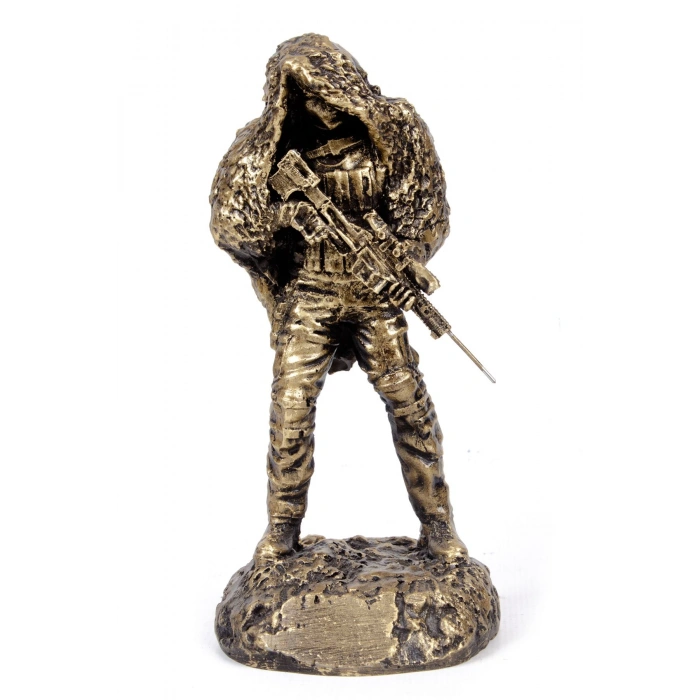 Ozel Tasarim Sari Renkli Bronz Keskin Nisanci Sniper Asker Maket Heykeli