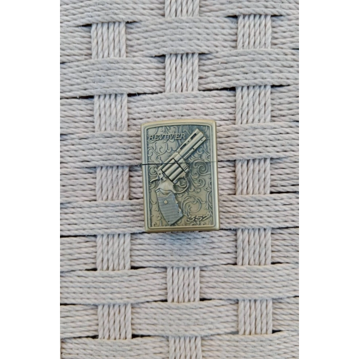 Bronz Renkli Revolver 38 lik Toplu Tabanca Kabartmali Benzinli Zippo Çakmak