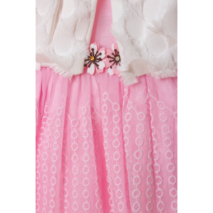 cingene pembe beyaz renkli bolerolu yunlu tullu astarli pamuklu kaliteli uzun kollu kiz cocuk elbise