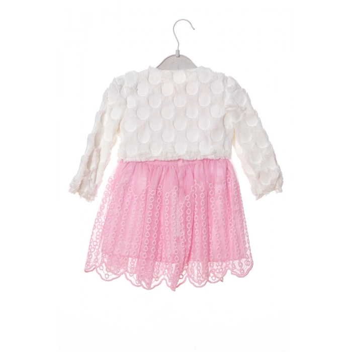 cingene pembe beyaz renkli bolerolu yunlu tullu astarli pamuklu kaliteli uzun kollu kiz cocuk elbise