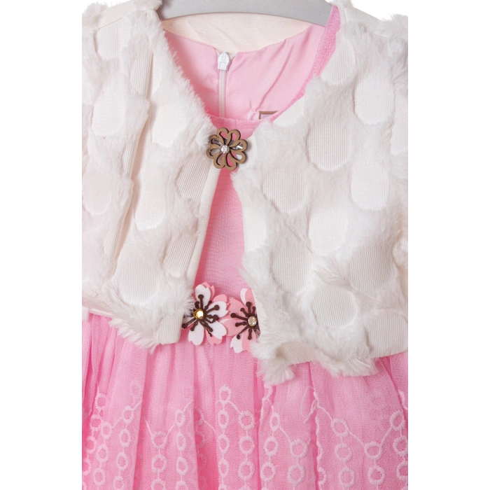 cingene pembe beyaz renkli bolerolu yunlu tullu astarli pamuklu kaliteli uzun kollu kiz cocuk elbise