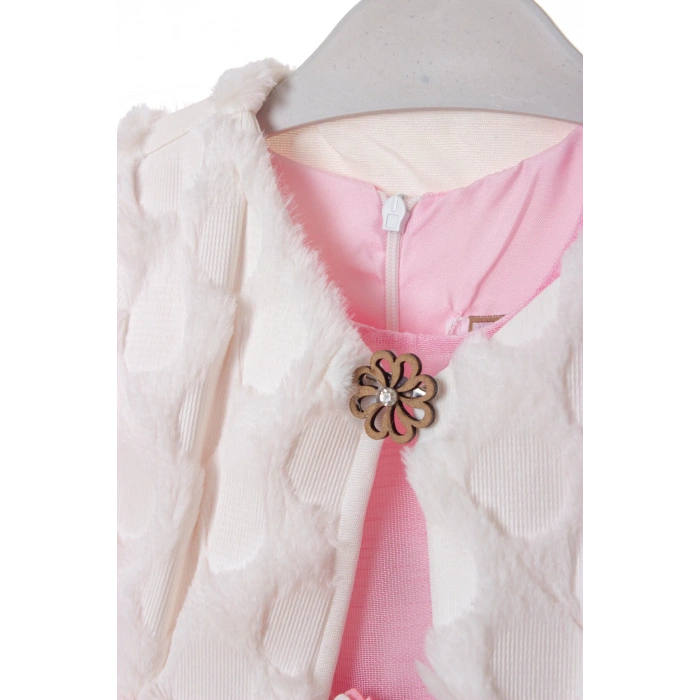 cingene pembe beyaz renkli bolerolu yunlu tullu astarli pamuklu kaliteli uzun kollu kiz cocuk elbise