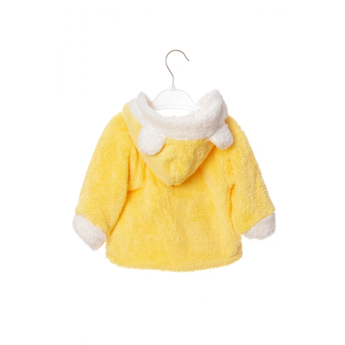 civciv sarisi renkli cocuk wellsoft kaliteli organik uzun kollu dugmeli kapusonlu ayicik nakisli cepli mont