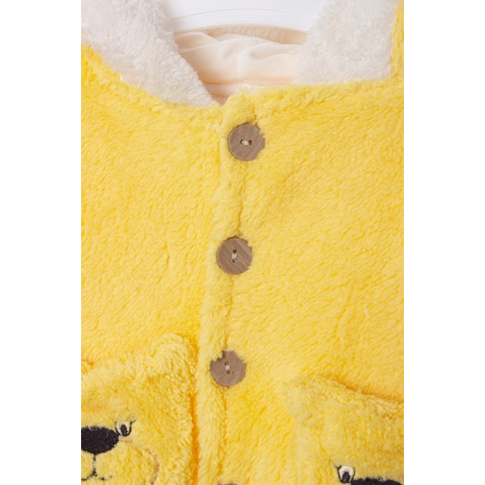 civciv sarisi renkli cocuk wellsoft kaliteli organik uzun kollu dugmeli kapusonlu ayicik nakisli cepli mont