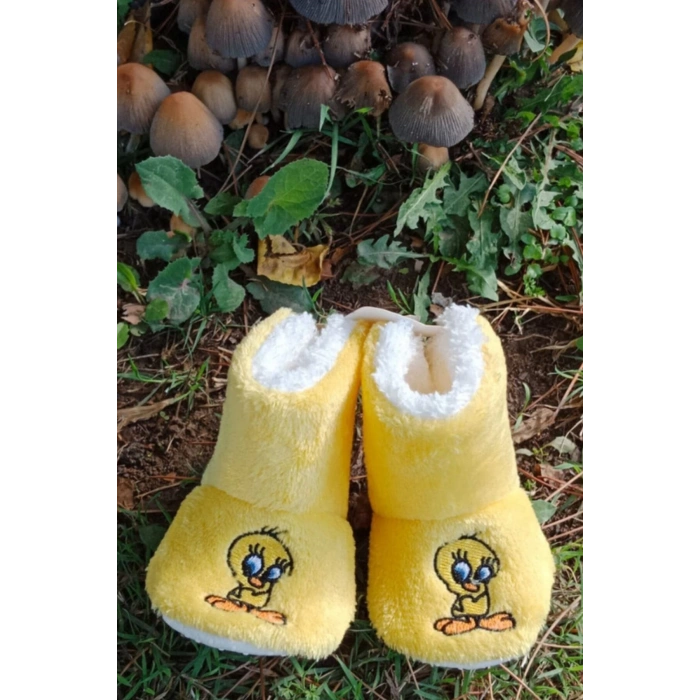 civciv sarisi renkli tweety sylvester nakisli ici pamuklu organik hafif taban ortopedik cocuk bebek ilkadim patik panduf