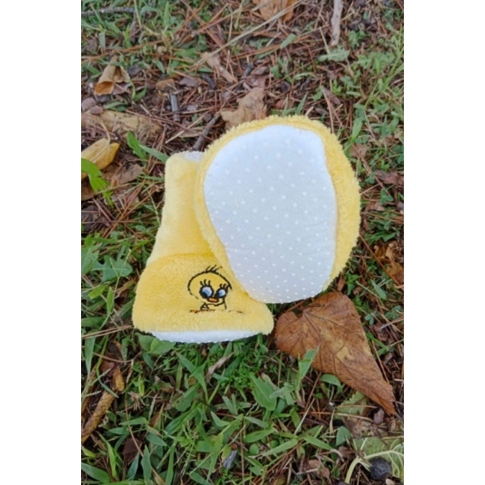 civciv sarisi renkli tweety sylvester nakisli ici pamuklu organik hafif taban ortopedik cocuk bebek ilkadim patik panduf