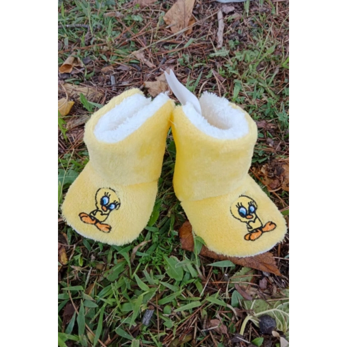 civciv sarisi renkli tweety sylvester nakisli ici pamuklu organik hafif taban ortopedik cocuk bebek ilkadim patik panduf