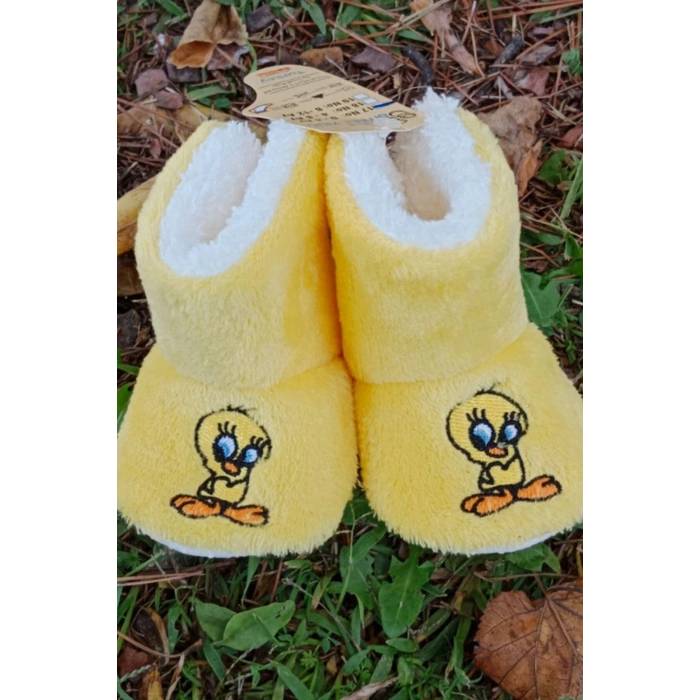 civciv sarisi renkli tweety sylvester nakisli ici pamuklu organik hafif taban ortopedik cocuk bebek ilkadim patik panduf