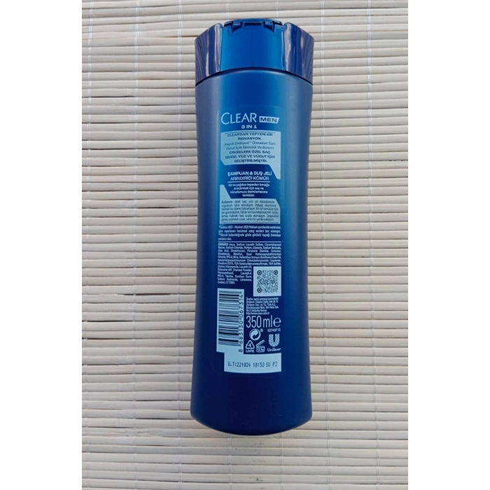 Clear sampuan ve dus jeli arindirici komur 350 ml sac vucut yuz sampuani