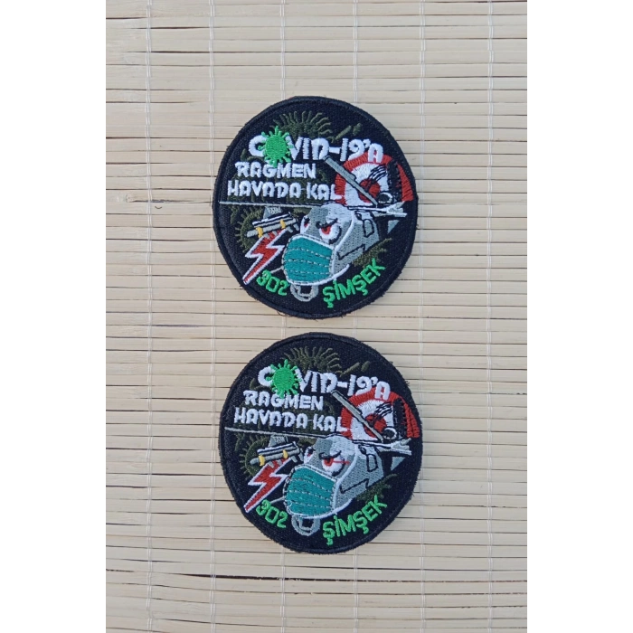 covid 19a ragmen havada kal 902 simsek siyah zemin nakis islemeli arma pec patch