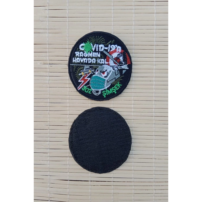 covid 19a ragmen havada kal 902 simsek siyah zemin nakis islemeli arma pec patch