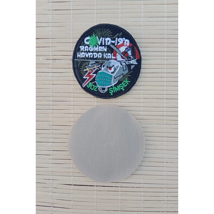 covid 19a ragmen havada kal 902 simsek siyah zemin nakis islemeli arma pec patch