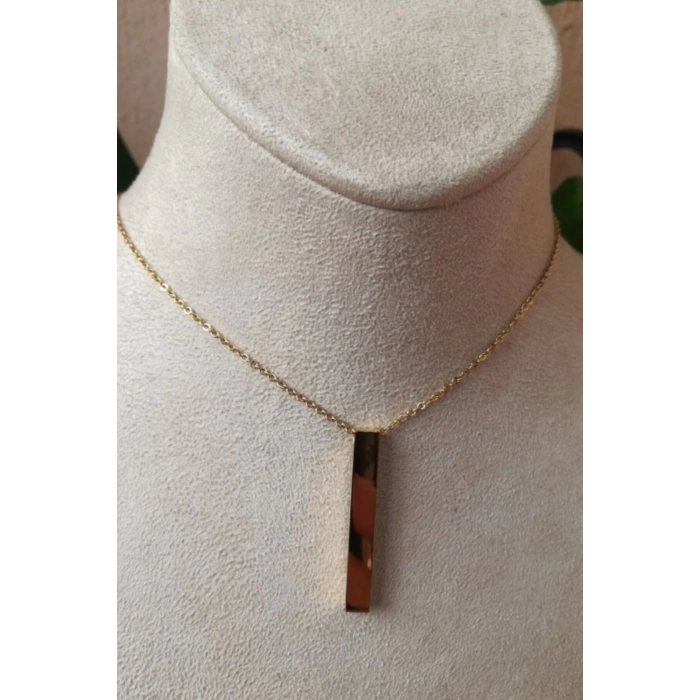 cubuklu tasarim ince gold zincirli altin renkli kaliteli paslanmaz celik kolye stainless stell