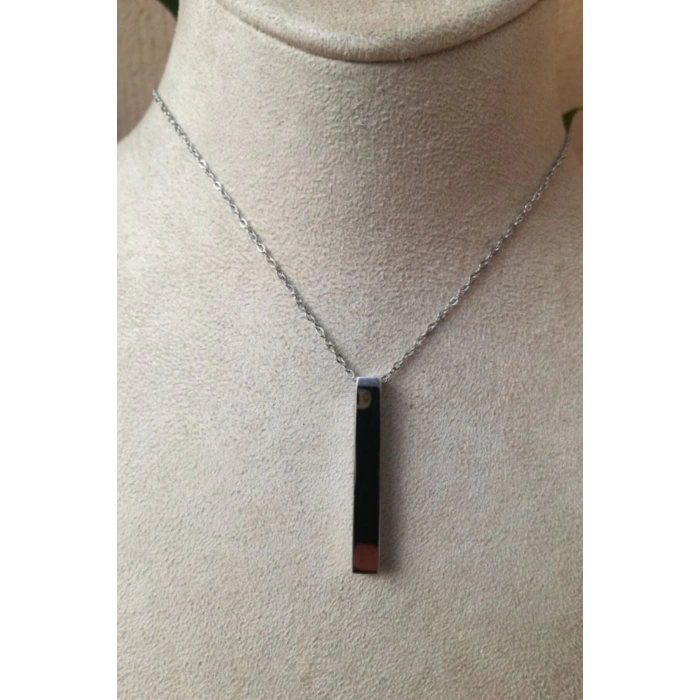 cubuklu tasarim ince silver zincirli gumus renkli kaliteli paslanmaz celik kolye stainless stell