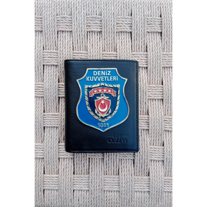 deniz kuvvetleri 1081 amblemli ozel tasarim hakiki deri rozetli cuzdan