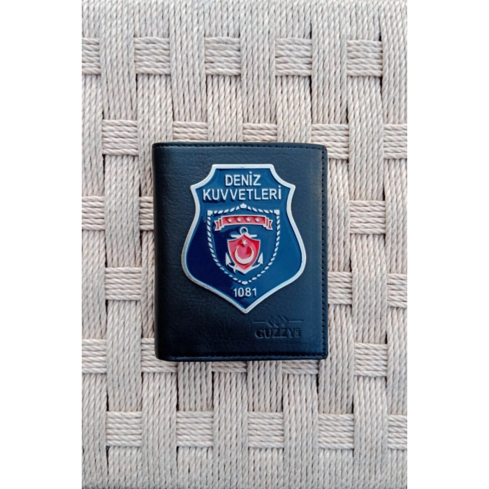 deniz kuvvetleri 1081 amblemli ozel tasarim hakiki deri rozetli cuzdani