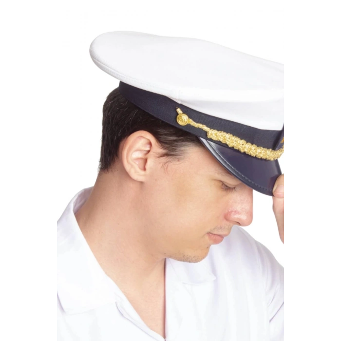 deniz kuvvetleri deniz fakultesi beyaz renkli kokartli yuvarlak kaptan mesdres harici sapka
