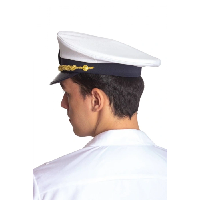 deniz kuvvetleri deniz fakultesi beyaz renkli kokartli yuvarlak kaptan mesdres harici sapka