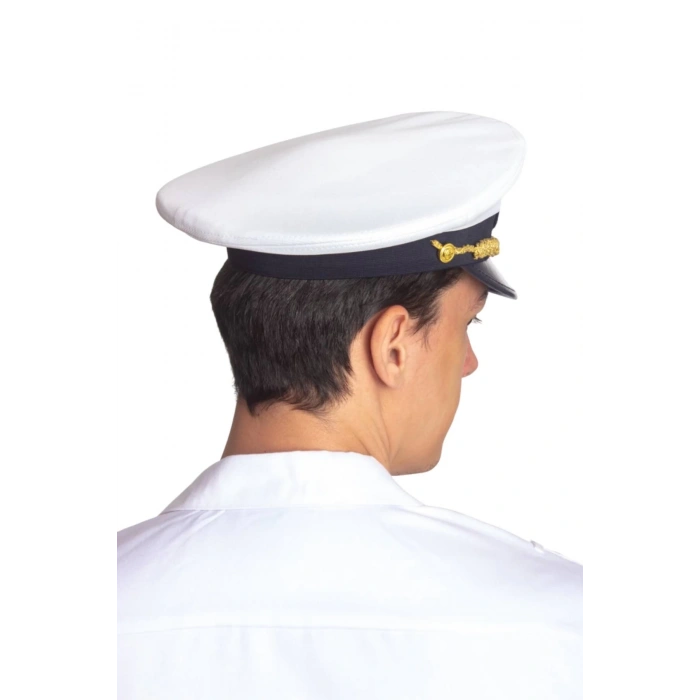 deniz kuvvetleri deniz fakultesi beyaz renkli kokartli yuvarlak kaptan mesdres harici sapka