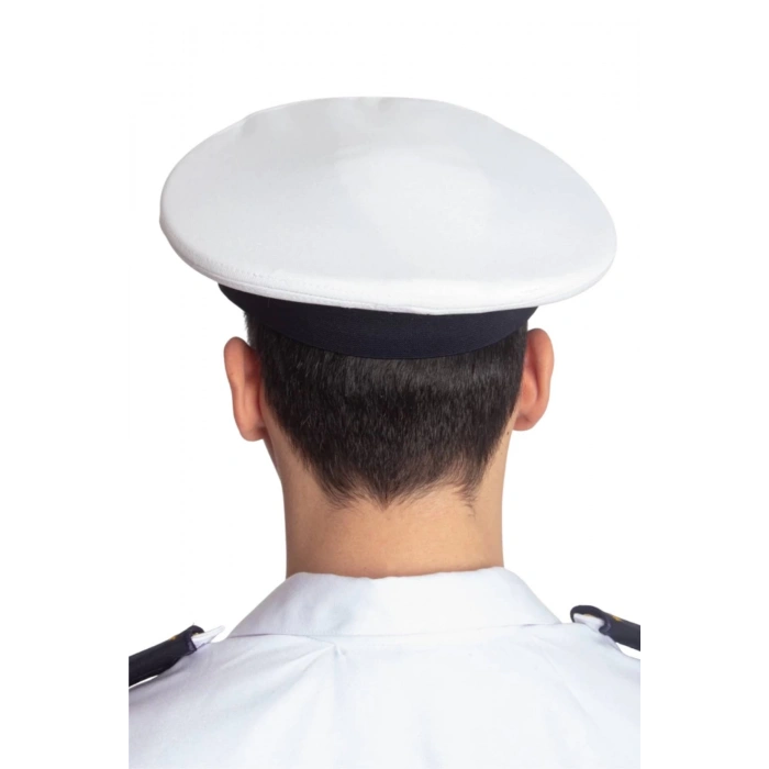 deniz kuvvetleri deniz fakultesi beyaz renkli kokartli yuvarlak kaptan mesdres harici sapka