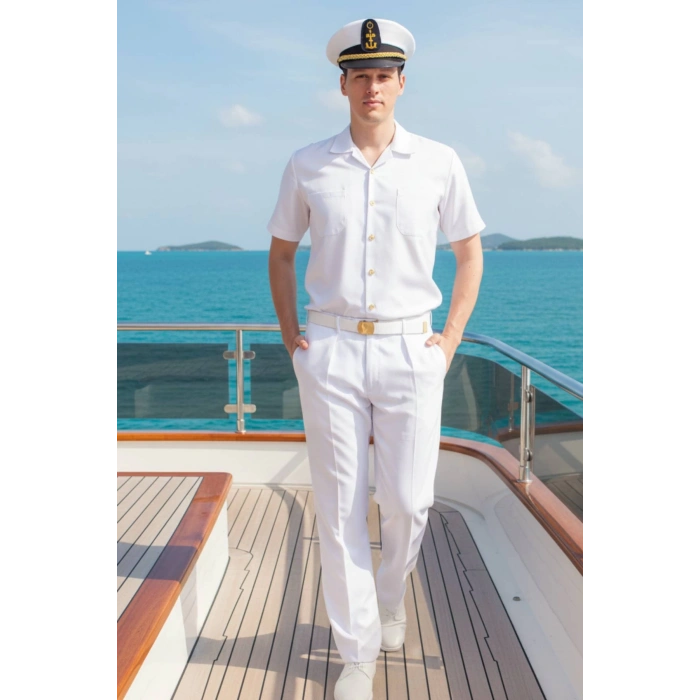 Deniz Kuvvetleri Deniz Lisesi Beyaz Renkli Kisa Kollu Gomlek Kaptan Pantolon Takim Mesdres Harici Sapka Kemer Ayakkabi