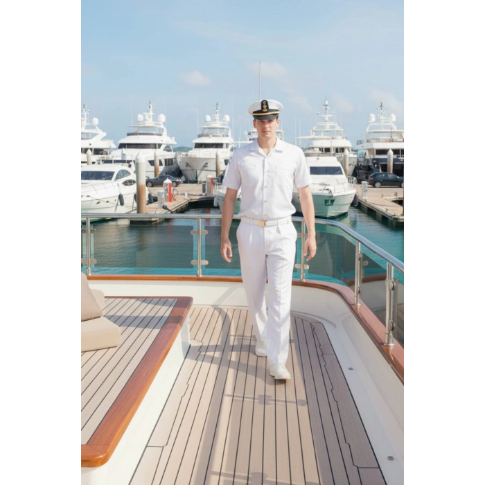 Deniz Kuvvetleri Deniz Lisesi Beyaz Renkli Kisa Kollu Gomlek Kaptan Pantolon Takim Mesdres Harici Sapka Kemer Ayakkabi