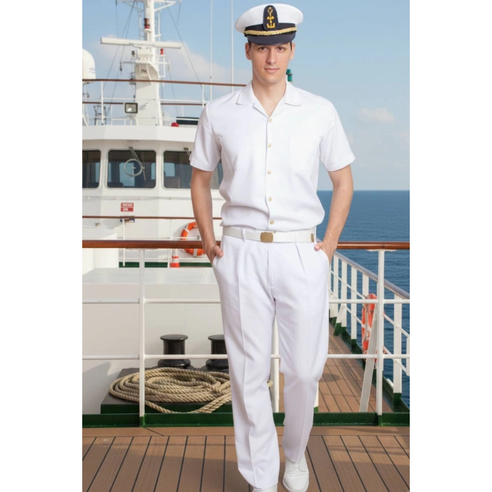 Deniz Kuvvetleri Deniz Lisesi Beyaz Renkli Kisa Kollu Gomlek Kaptan Pantolon Takim Mesdres Harici Sapka Kemer Ayakkabi