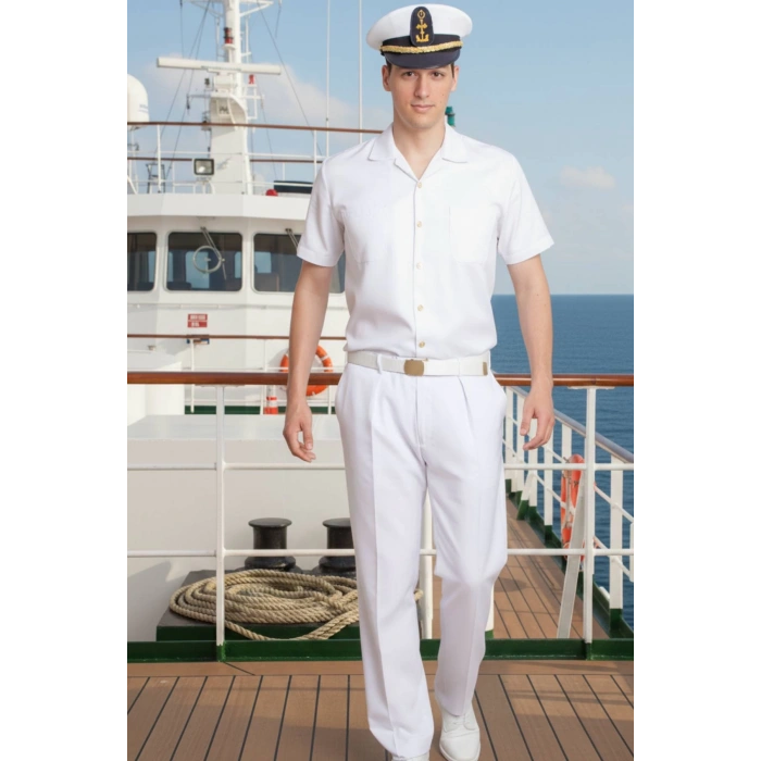 Deniz Kuvvetleri Deniz Lisesi Beyaz Renkli Kisa Kollu Gomlek Kaptan Pantolon Takim Mesdres Harici Sapka Kemer Ayakkabi