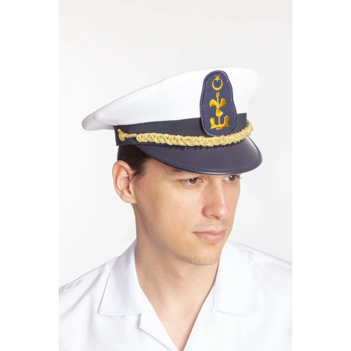 deniz kuvvetleri deniz lisesi beyaz renkli kokartli yuvarlak kaptan mesdres harici sapka