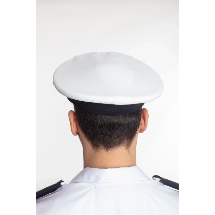 deniz kuvvetleri deniz lisesi beyaz renkli kokartli yuvarlak kaptan mesdres harici sapka