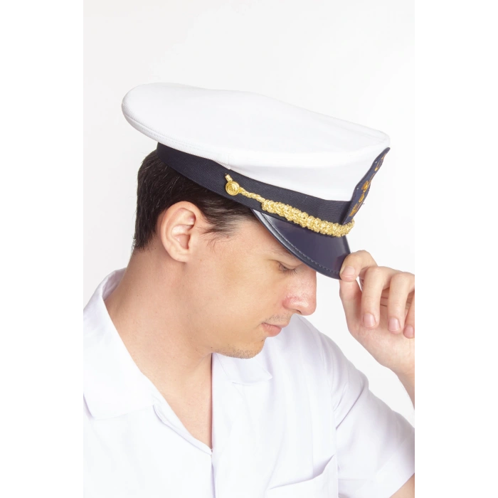 deniz kuvvetleri deniz lisesi beyaz renkli kokartli yuvarlak kaptan mesdres harici sapka