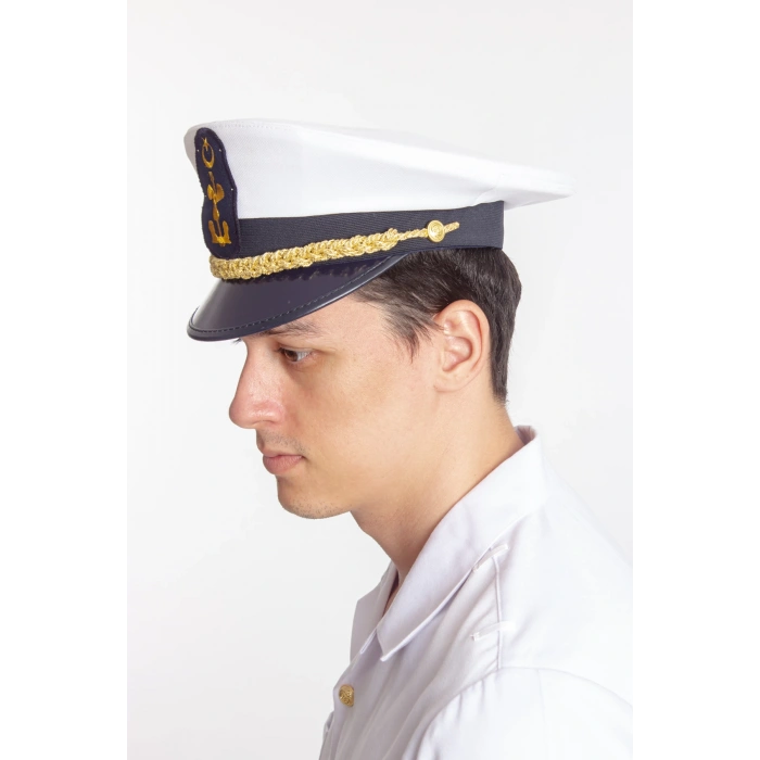deniz kuvvetleri deniz lisesi beyaz renkli kokartli yuvarlak kaptan mesdres harici sapka