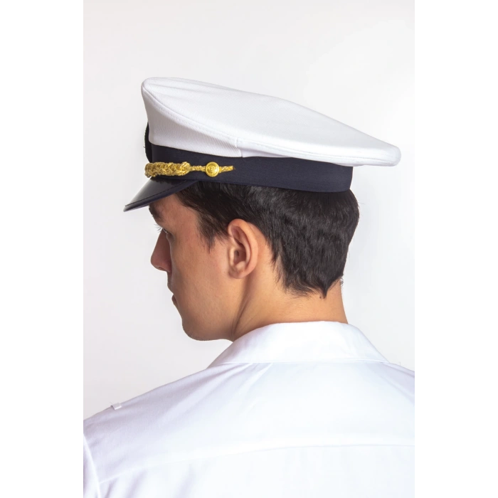 deniz kuvvetleri deniz lisesi beyaz renkli kokartli yuvarlak kaptan mesdres harici sapka