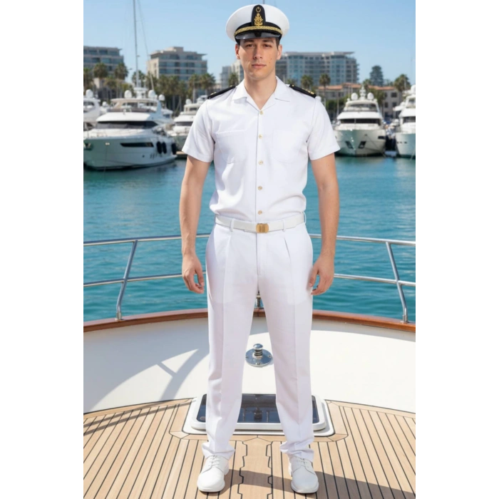 deniz kuvvetleri deniz lisesi ve fakultesi beyaz renkli kisa kollu gomlek yazlik kaliteli pamuklu kumas kaptan pantolon takim mesdres harici sapka kemer ayakkabi