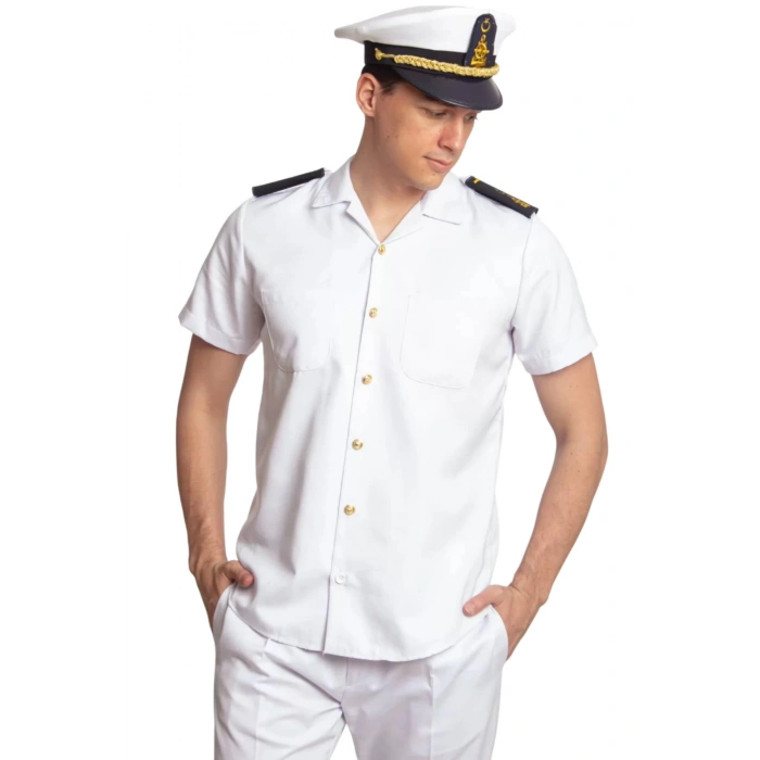 Deniz Kuvvetleri Deniz Lisesi ve Fakultesi Beyaz Renkli Yazlik Kaliteli Pamuklu Kumas Kaptan Gomlek