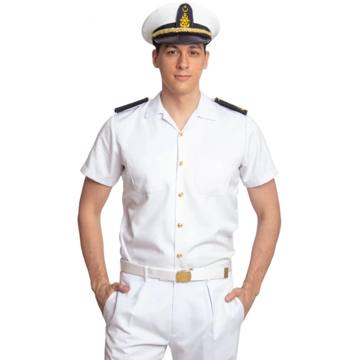 Deniz Kuvvetleri Deniz Lisesi ve Fakultesi Beyaz Renkli Yazlik Kaliteli Pamuklu Kumas Kaptan Gomlek