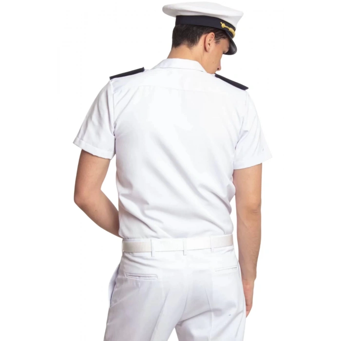 Deniz Kuvvetleri Deniz Lisesi ve Fakultesi Beyaz Renkli Yazlik Kaliteli Pamuklu Kumas Kaptan Gomlek
