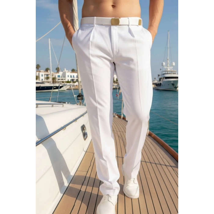 Deniz Kuvvetleri Deniz Lisesi ve Fakultesi Beyaz Renkli Yazlik Kaliteli Pamuklu Kumas Kaptan Pantolon