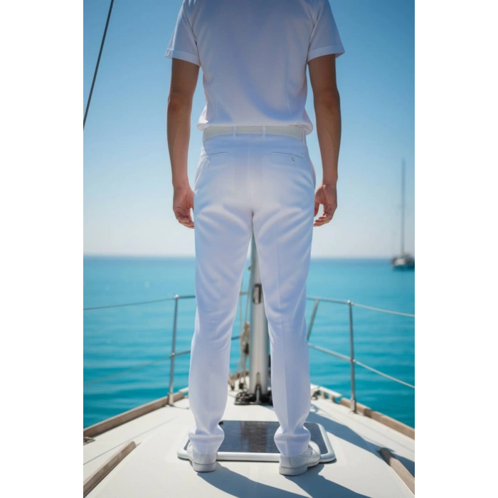 Deniz Kuvvetleri Deniz Lisesi ve Fakultesi Beyaz Renkli Yazlik Kaliteli Pamuklu Kumas Kaptan Pantolon