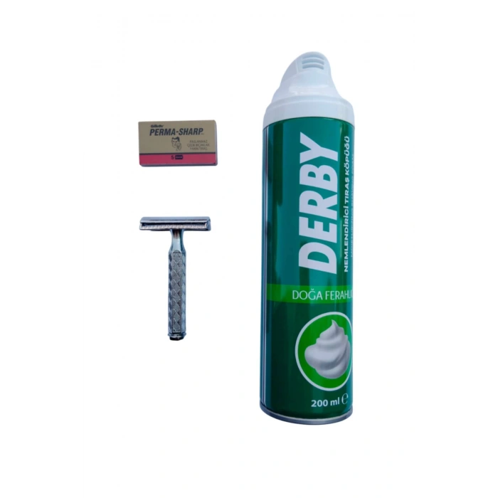 Derby Tras Kopugu Orak paslanmaz krom tras makinasi Perma Sharp Yaprak Jilet Tras Seti